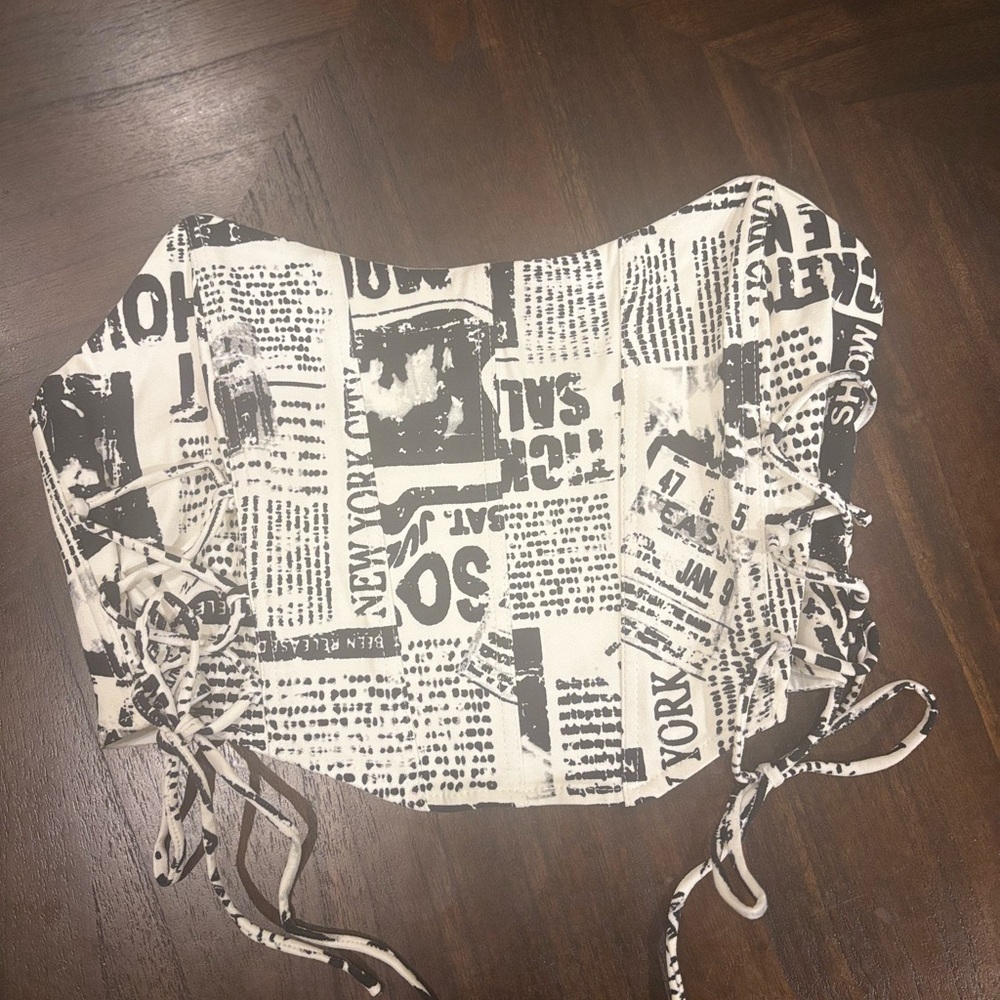 Garage Black and White Newspaper Print Top